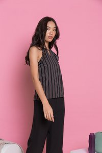 Delicia Pinstripe Halter Top in Black