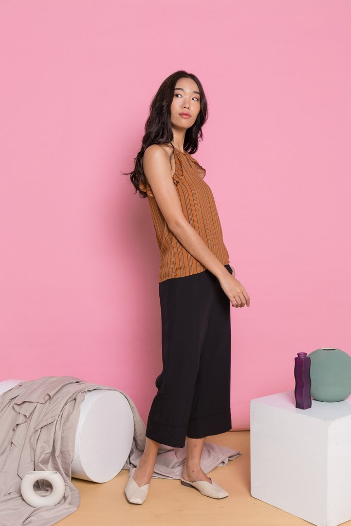 Delicia Pinstripe Halter Top in Caramel