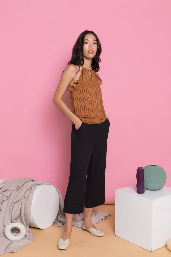 Delicia Pinstripe Halter Top in Caramel