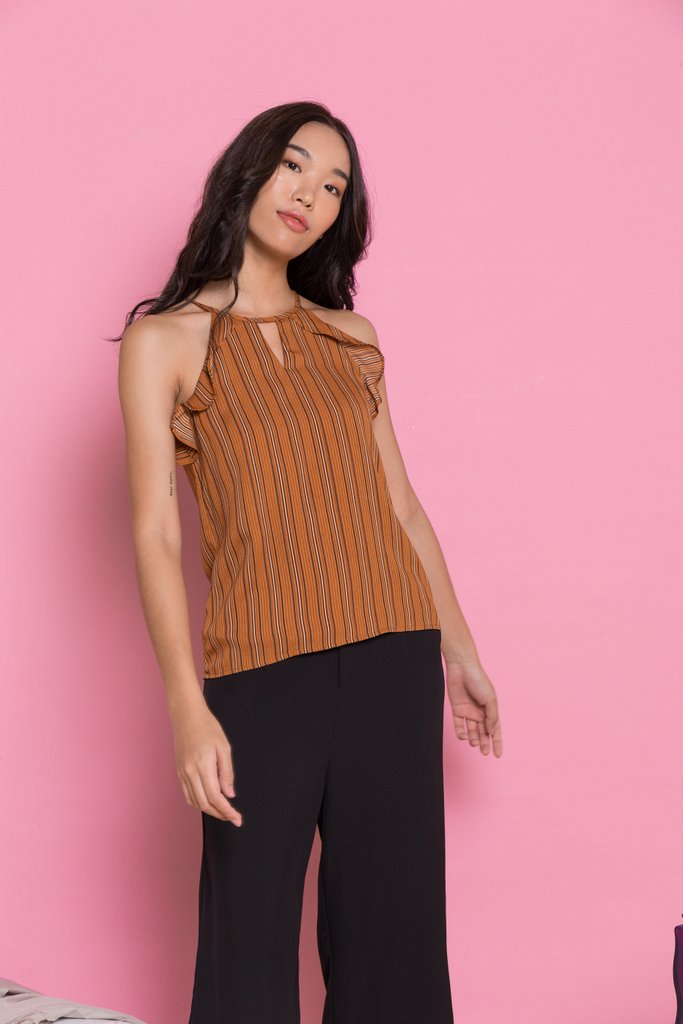 Delicia Pinstripe Halter Top in Caramel