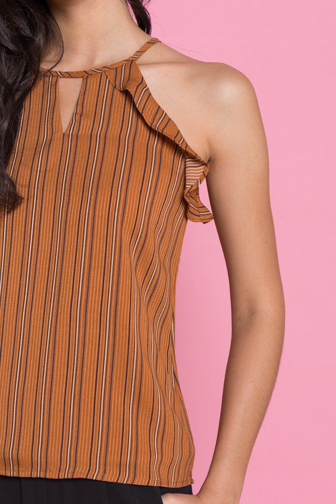 Delicia Pinstripe Halter Top in Caramel