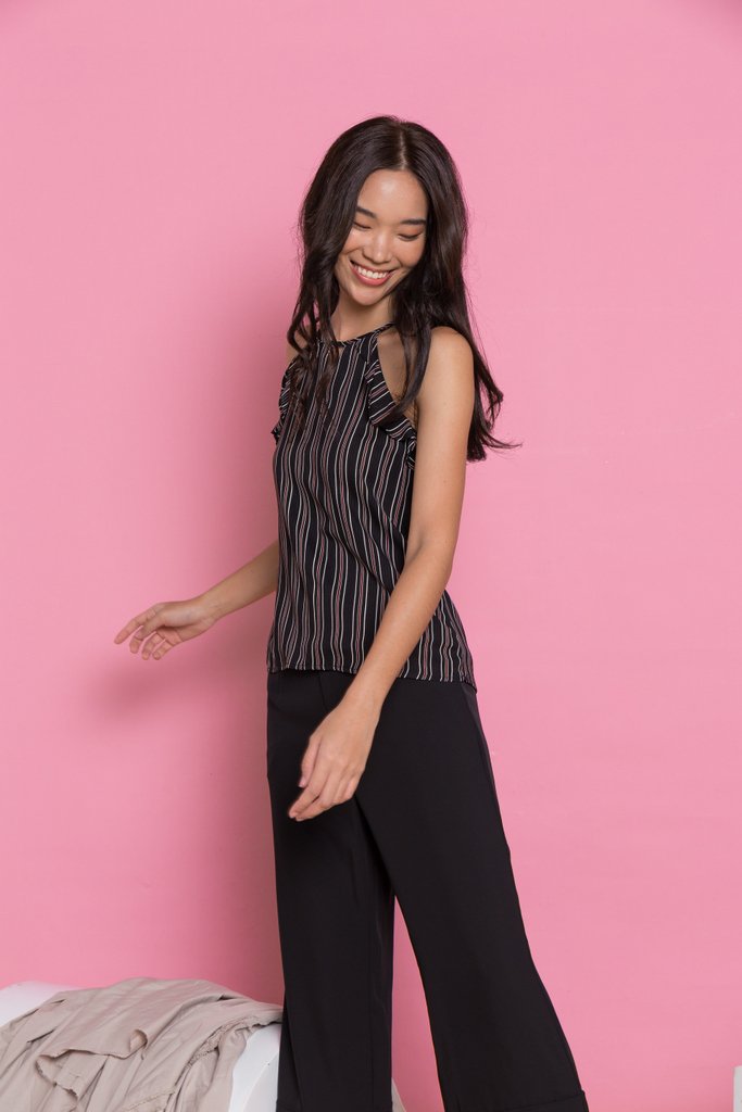 Delicia Pinstripe Halter Top in Black