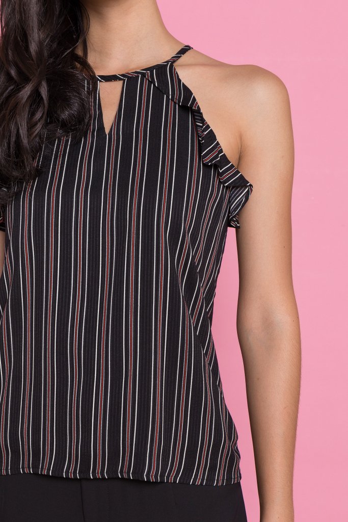 Delicia Pinstripe Halter Top in Black