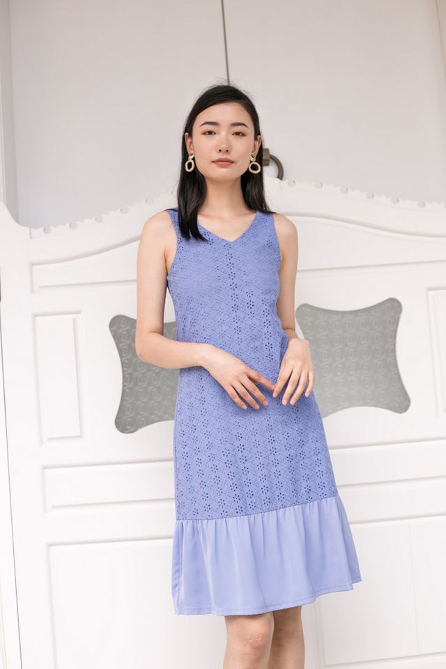 Gavriella Eyelet Embroidery Dress in Cornflower Blue (XS)