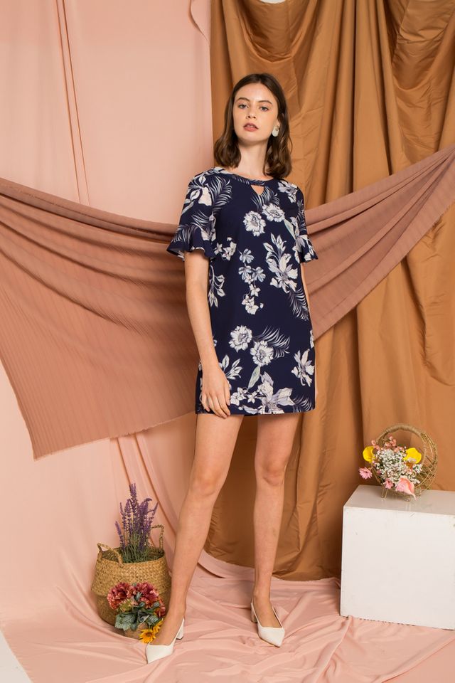 Silvana Keyhole Floral Dress in Navy (XS)