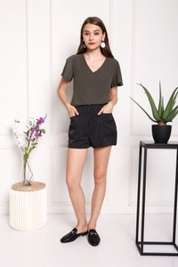 Veronique Striped Pocket Shorts in Black (XS)