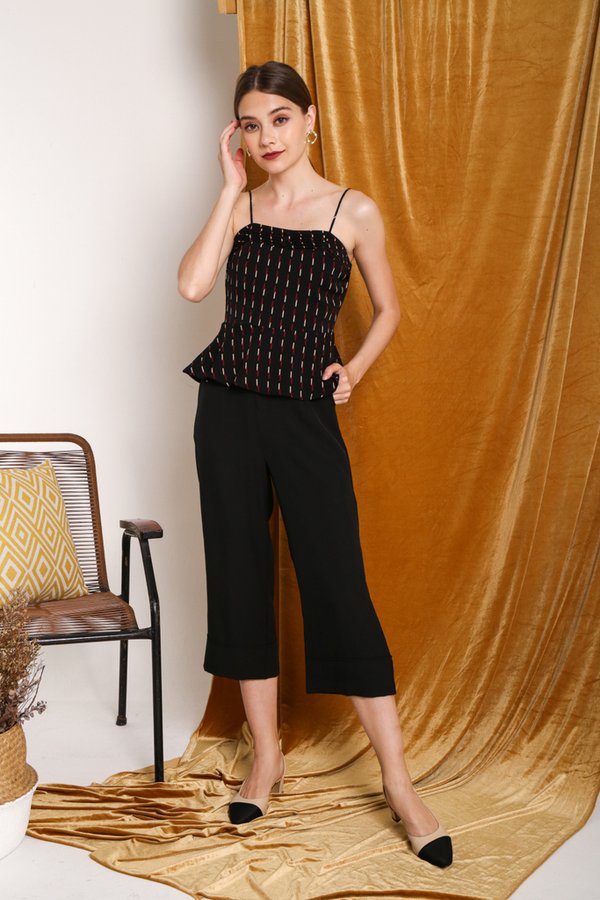 Elena Striped Peplum Top in Black (XS)