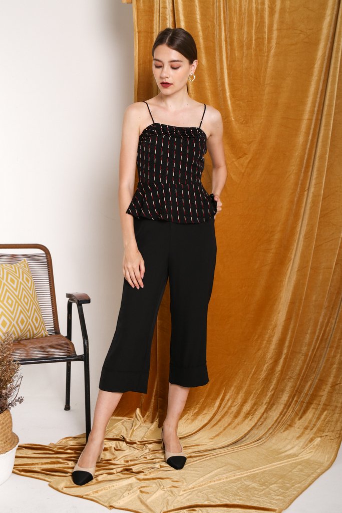 Elena Striped Peplum Top in Black (XS)
