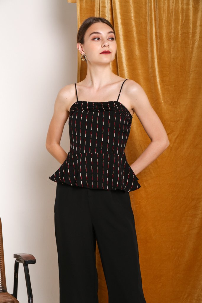 Elena Striped Peplum Top in Black (XS)