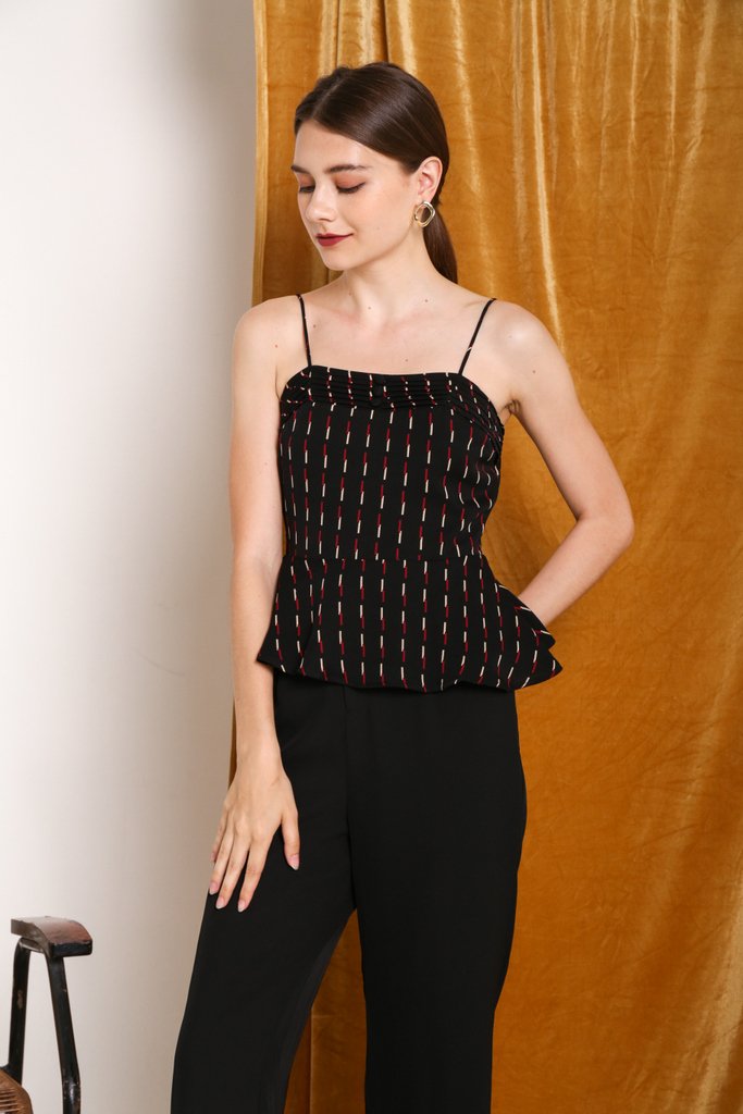 Elena Striped Peplum Top in Black (XS)