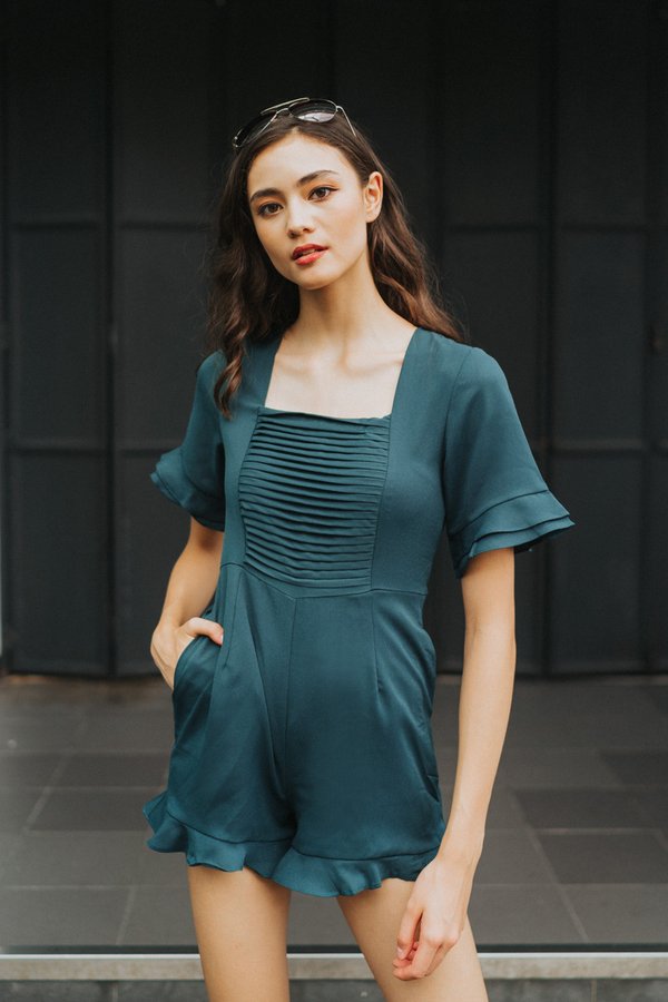 Nerissa Ruffles Hem Romper in Forest (XS)