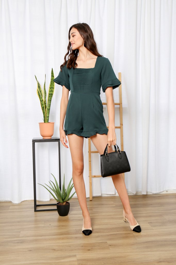 Nerissa Ruffles Hem Romper in Forest (XS)
