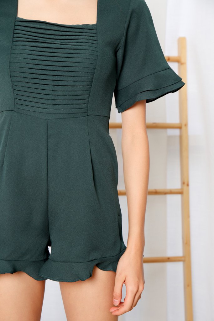 Nerissa Ruffles Hem Romper in Forest (XS)