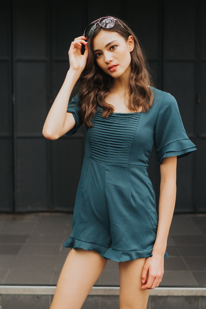 Nerissa Ruffles Hem Romper in Forest (XS)