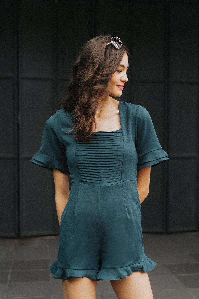 Nerissa Ruffles Hem Romper in Forest (XS)