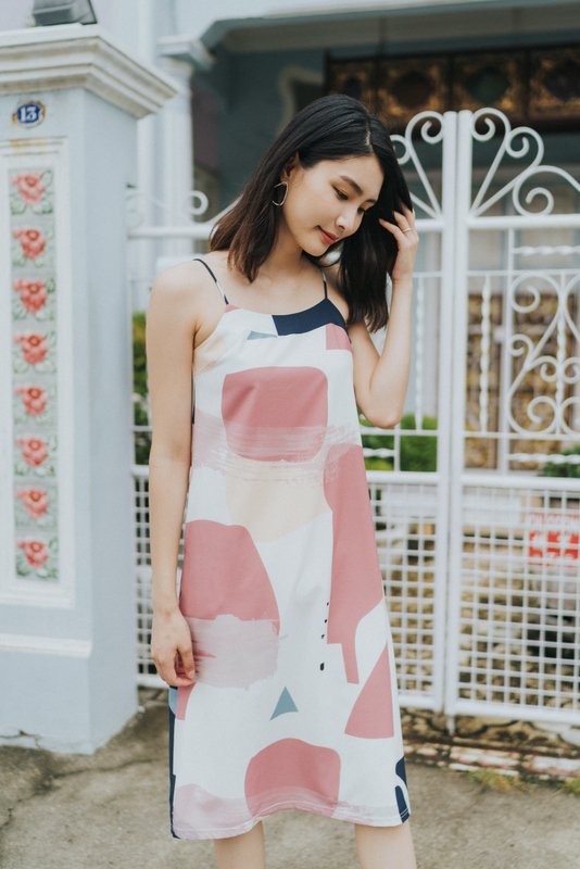 Cara Abstract Slip Dress in Rose (L)