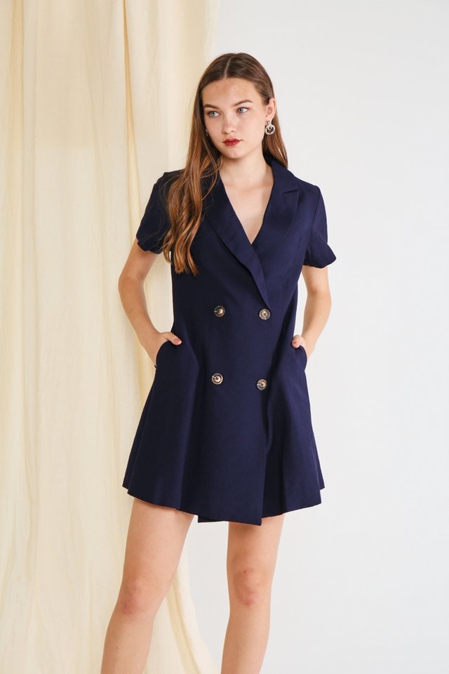Hazel Double Breasted Button Dress in Navy