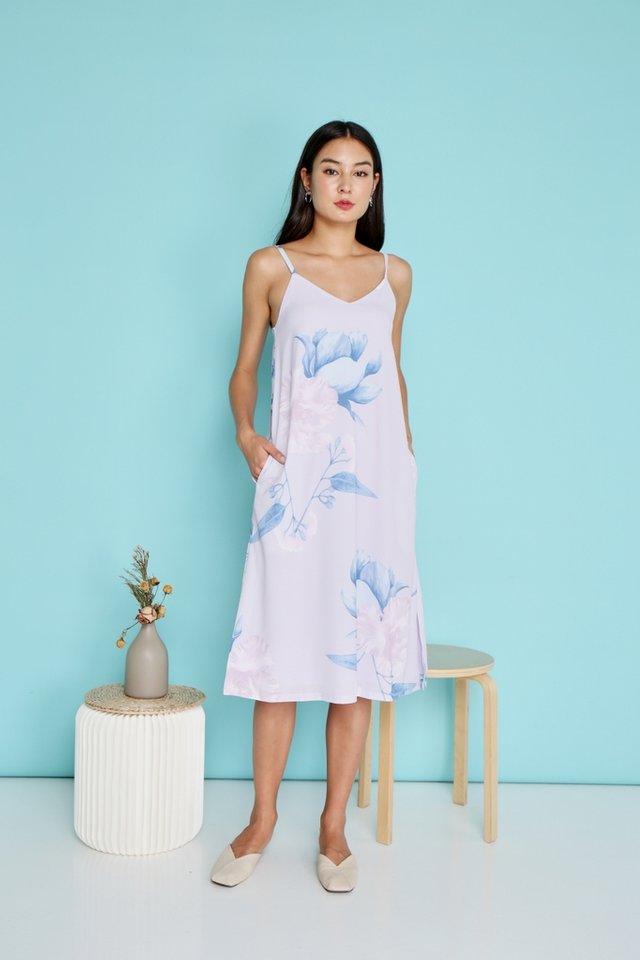 Yasmin Floral Midi Dress in Lilac (XS)