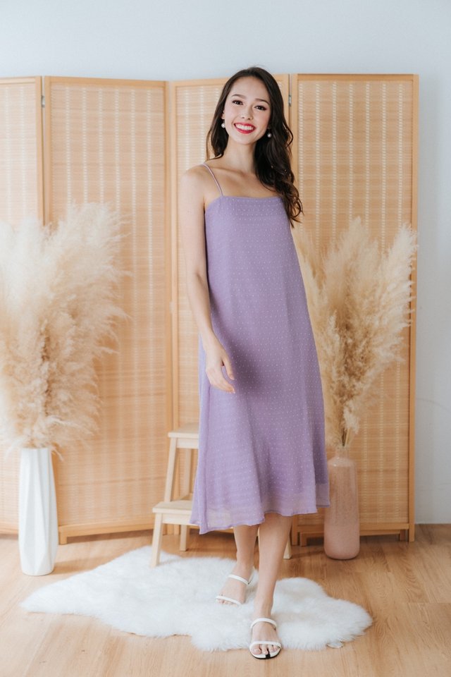 Laleh Swiss Dot Camisole Midi Dress in Lilac