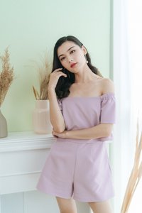 Rosalynn Off-Shoulder Romper in Pink (XS)
