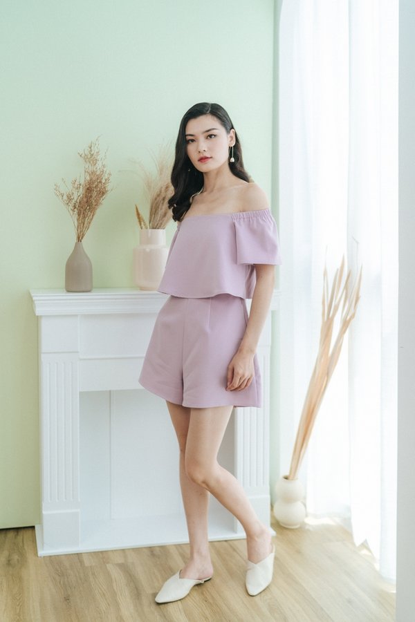 Rosalynn Off-Shoulder Romper in Pink (XS)