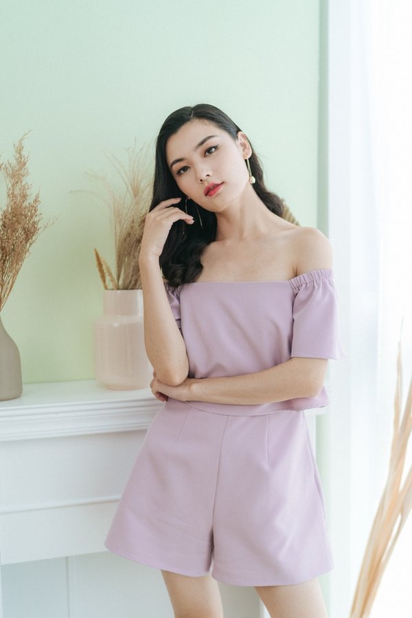 Rosalynn Off-Shoulder Romper in Pink (XS)