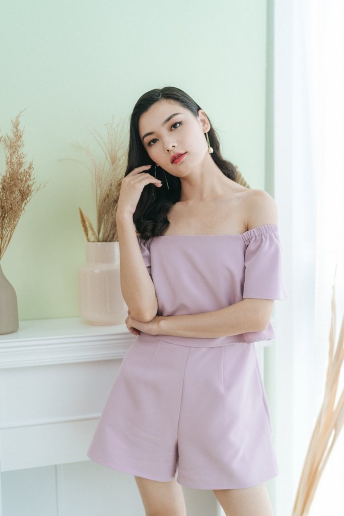 Rosalynn Off-Shoulder Romper in Pink (XS)