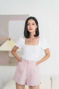 Janelia Ribbed Puffed Sleeves Top in White (M)