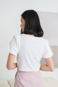 Janelia Ribbed Puffed Sleeves Top in White (M)
