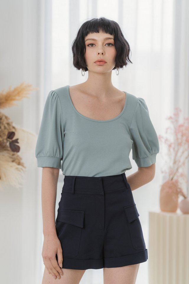 Louise Puffed Sleeves Top in Sage (XS)