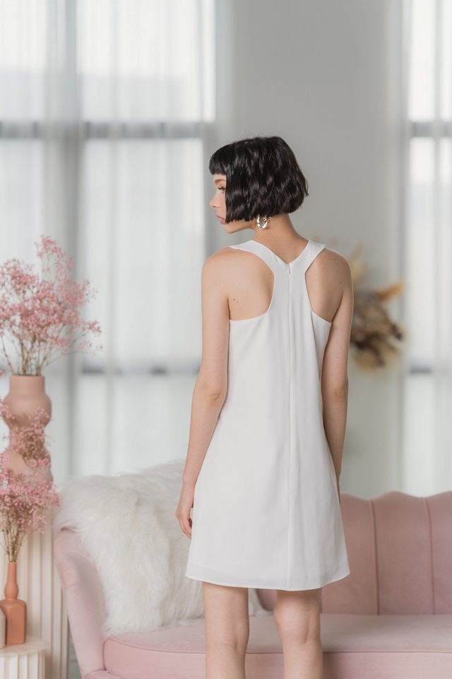 Amber Halter V-Neckline Dress in White