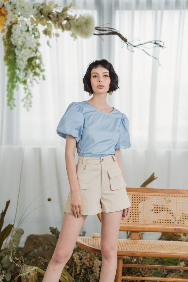 Abbey Puffed Sleeves Top in Baby Blue