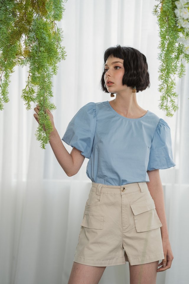 Abbey Puffed Sleeves Top in Baby Blue