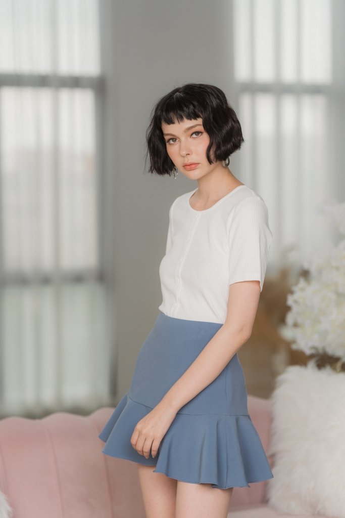 Rayna Ruffled Hem Skorts in Dusty Blue (XS)