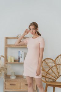 Arianna Ribbed Basic Dress in Blush (L)