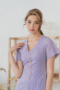 Grachelle Eyelet Button Romper in Lilac (XS)