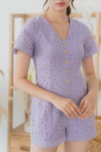Grachelle Eyelet Button Romper in Lilac (XS)