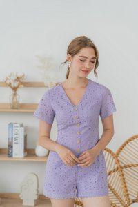 Grachelle Eyelet Button Romper in Lilac (XS)
