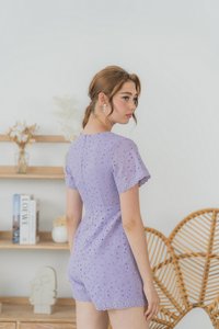 Grachelle Eyelet Button Romper in Lilac (XS)