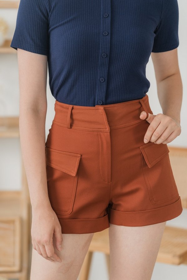 Micah Pocket High Waist Shorts in Brick