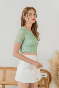 Erica Leafy Lace Crop Top in Sage