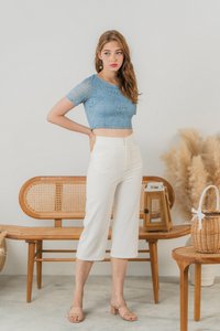 Erica Leafy Lace Crop Top in Sky Blue