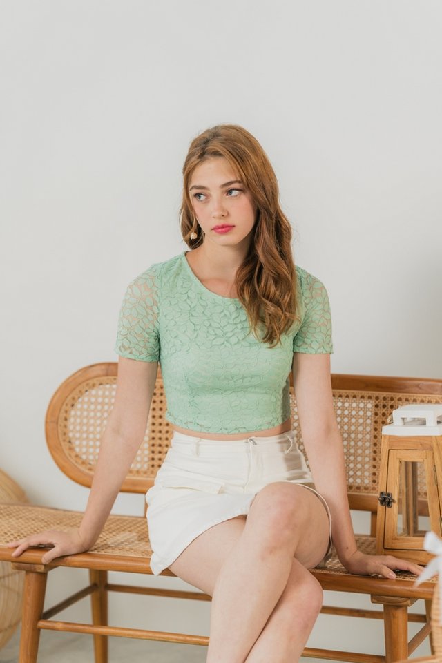 Erica Leafy Lace Crop Top in Sage