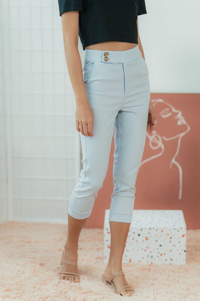 Leonie Button High Waisted Pants in Baby Blue