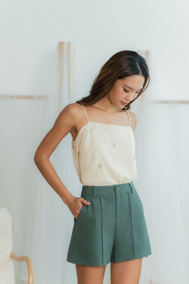 Colette Button Shorts in Muted Green (XS)