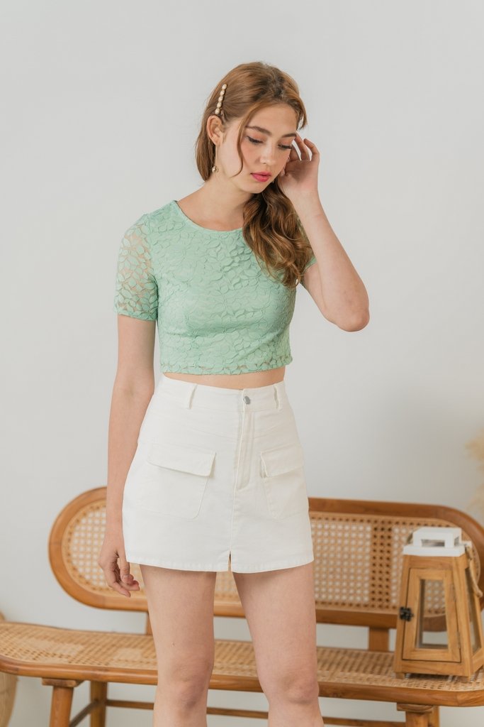 Erica Leafy Lace Crop Top in Sage