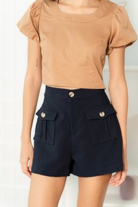 Alyvia Pocket Button High Waist Short in Dark Navy (XS)