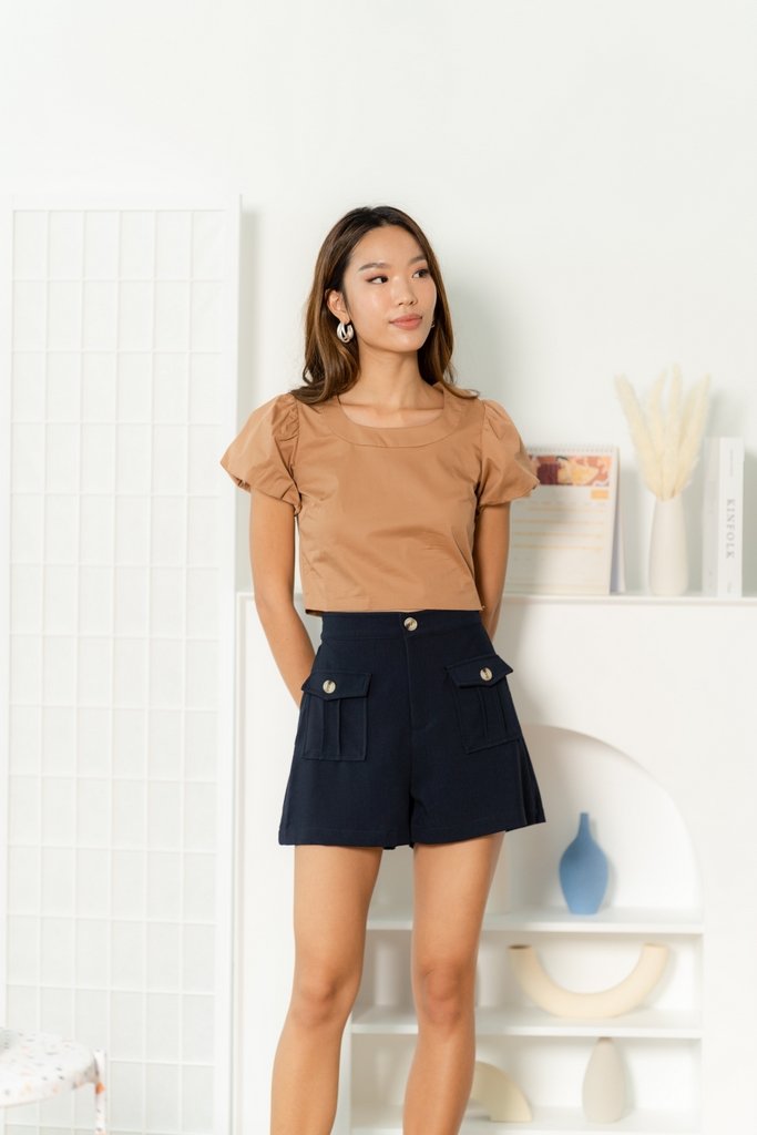Alyvia Pocket Button High Waist Short in Dark Navy (XS)