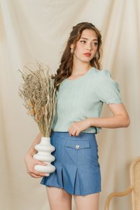 Christine Pleated Skorts in Denim Blue (XS)