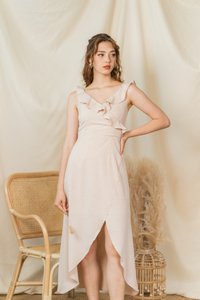 Shantel Ruffle Sleeves Midi Dress in Oatmeal(L)